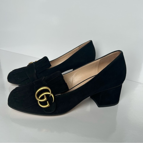 Gucci Marmont Black Fringed Suede Loafers 37.5 - Picture 3 of 12